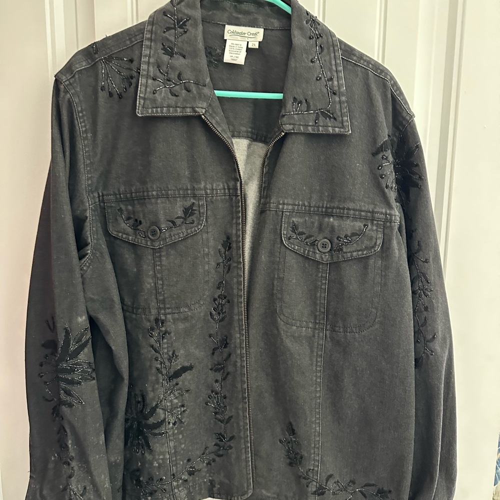 Coldwater Creek Black Embroidered Jean Jacket